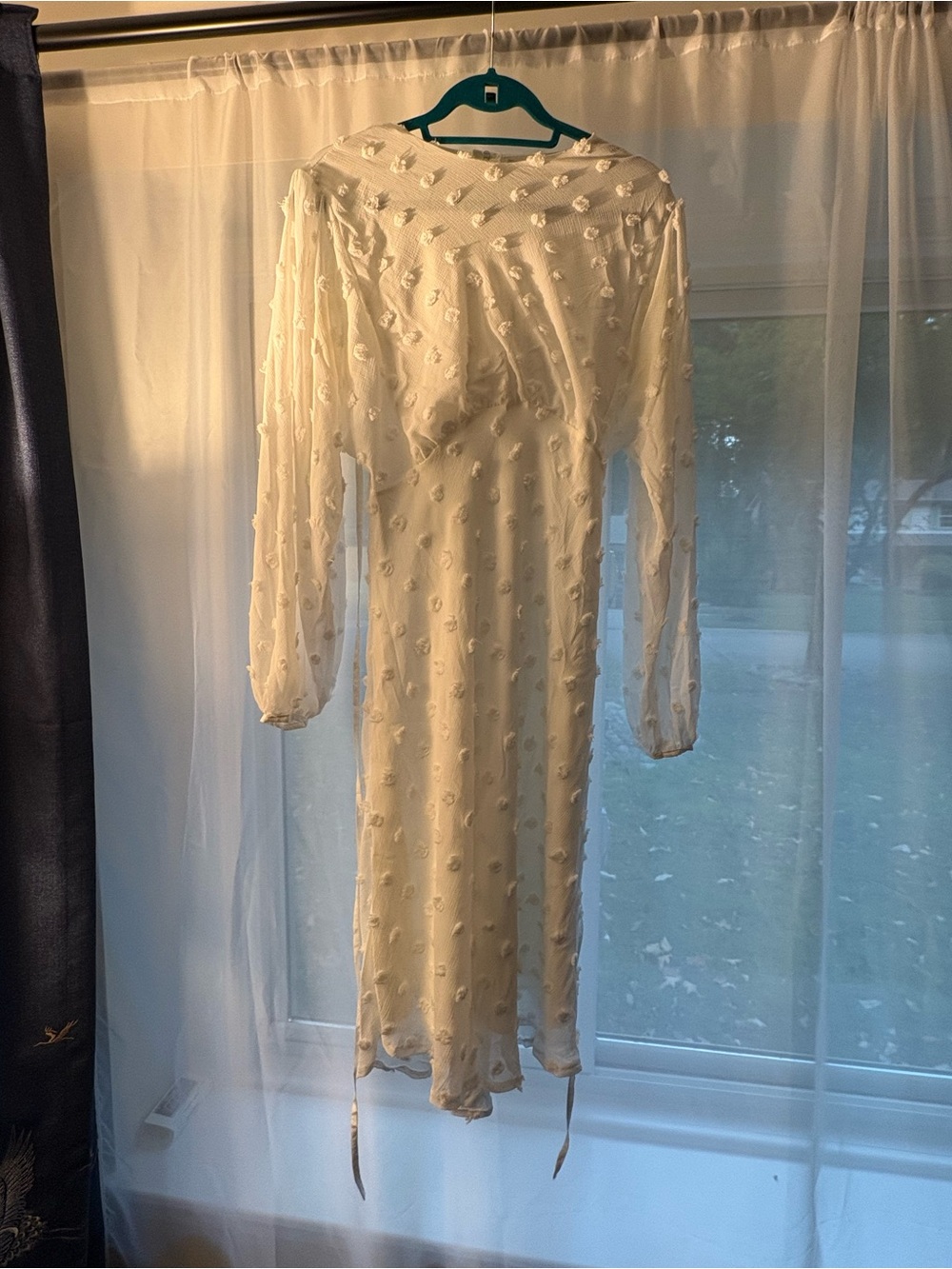 Chicwish Ivory Textured Dot Long-Sleeve Midi Dress